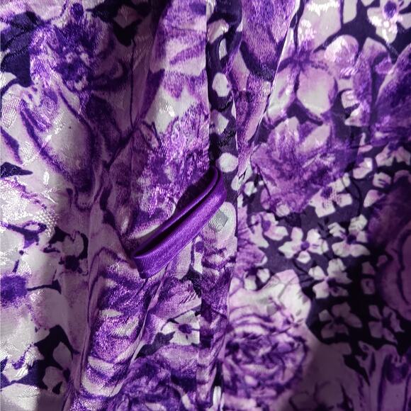 Sante Classics Robe Size Large Purple Roses Print Silky Polyester Beltloops Belt - Picture 4 of 7